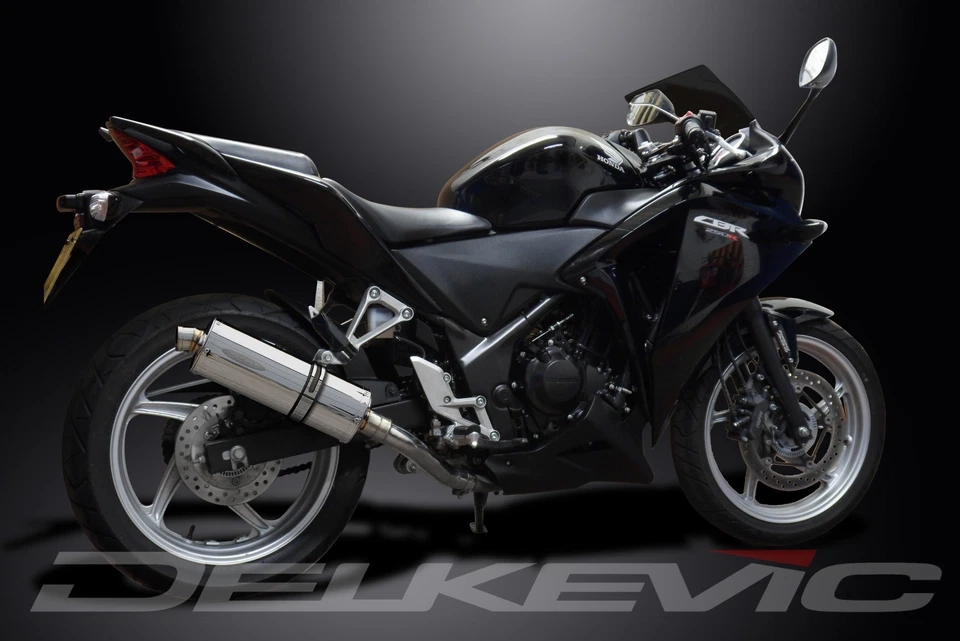 Kit silenciador de escape ovalado de acero inoxidable Honda CBR250R 2011-2014 Delkevic Slip On 14" Foto 4 de 4