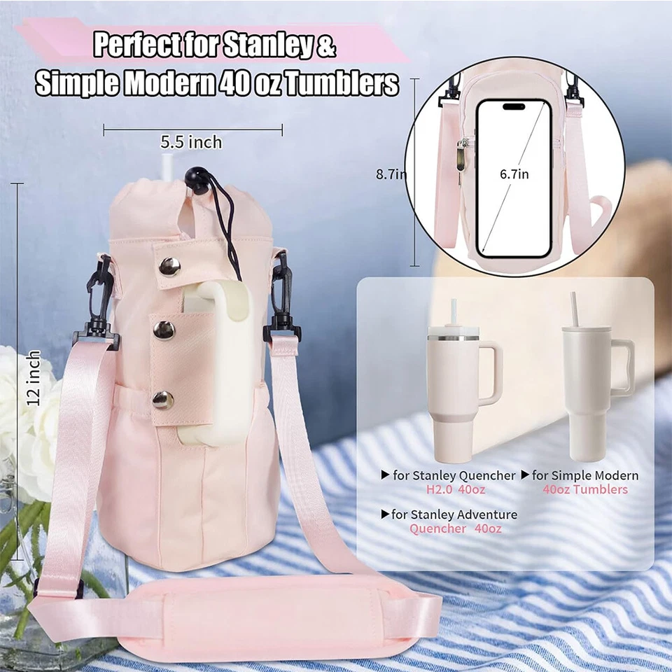 Portabotellas de Agua con Correa para Stanley 40oz Vaso Portavasos Bolsa EE. UU. Foto 2 de 4