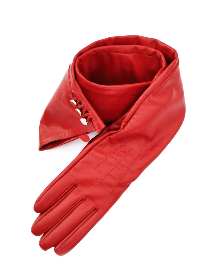 Guantes de cuero de oveja real para mujer con botones metálicos superiores Guantes de ópera Foto 3 de 4