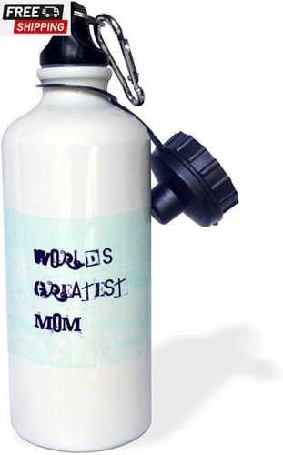 3Drose "Worlds Greatest Mom Words Mothers Day" Sports Water Bottle, 21 Oz, White