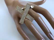 VERSACE Signed  CRYSTALS DOUBLE RING w/ Versa...