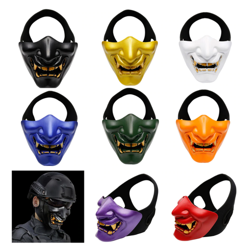 Half Face Masks Monster Kabuki Samurai Airsoft Evil Hannya Oni Noh Cosplay Party - Picture 3 of 20