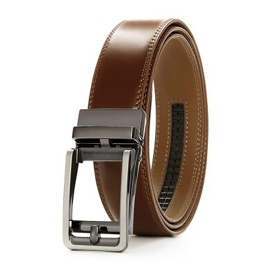 PlusZis 28"-68" Mens Leather Ratchet Dress Belt Big And Tall