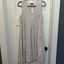 Tulip Women’s Dress Pink Blue Vertical Stripes Size XS Sleeveless V-Neck Pockets