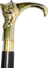 ALIF HANDICRAFT 37'' Vintage Solid Brass cat Head Handle for Walking Stick Canes