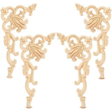 4 Pieces Wood Appliques Onlays Decorative Wooden DIY Applique and Onlays for ...