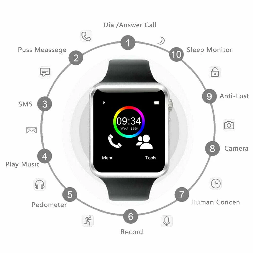 SMARTWATCH A1 OROLOGIO TELEFONO ANDROID IOS CON SIM BLUETOOTH MICRO