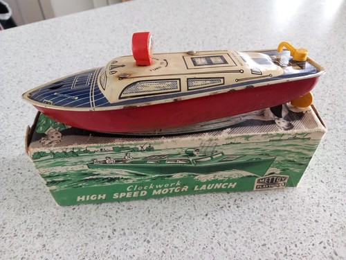 Vintage Clockwork High Speed Motor Launch By Mettoy Boxed - Picture 14 of 14