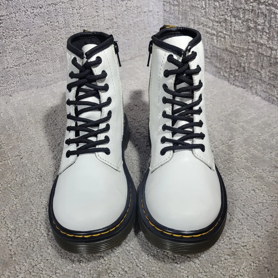 Botas Dr. Martens Air Wair Juveniles Talla 1 EE. UU. Cuero Blanco Con Cordones Cremallera Lateral 1460J Foto 2 de 4