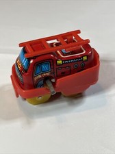 TIN WIND UP TOY JAPAN FIRE CHIEF red fire truck with Red ladder Yellow Wheel vtg
