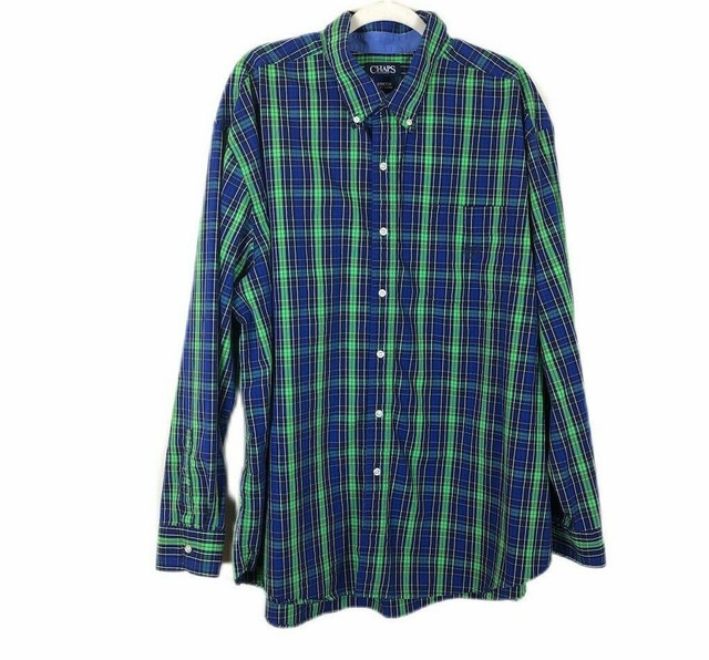 Chaps 3XB / 3TF Shirt Mens Easy Care Blue Plaid Button Front Long Sleeve Cotton | eBay