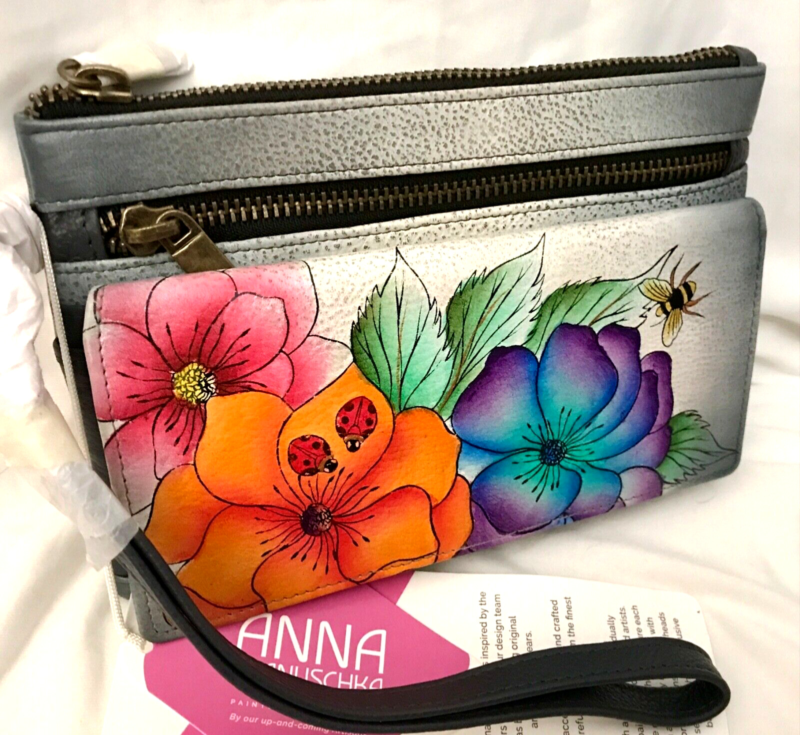 Anuschka Anna NWT🌺Wristlet Organizer Wallet-Paradise Found Grey-1838-PDF-GRY