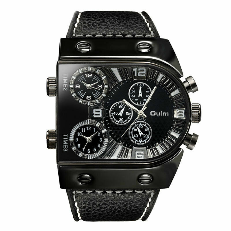 Oulm 9315 Men's Watches Leather Strap Wristwatch Sports Quartz