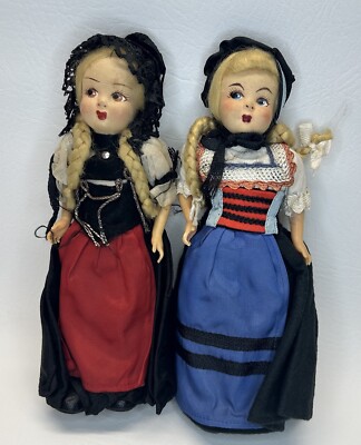 Rosy Dolls Made In Italy HP face 7.5'' Felt Cloth Mohair Stamped Antique Or VTG