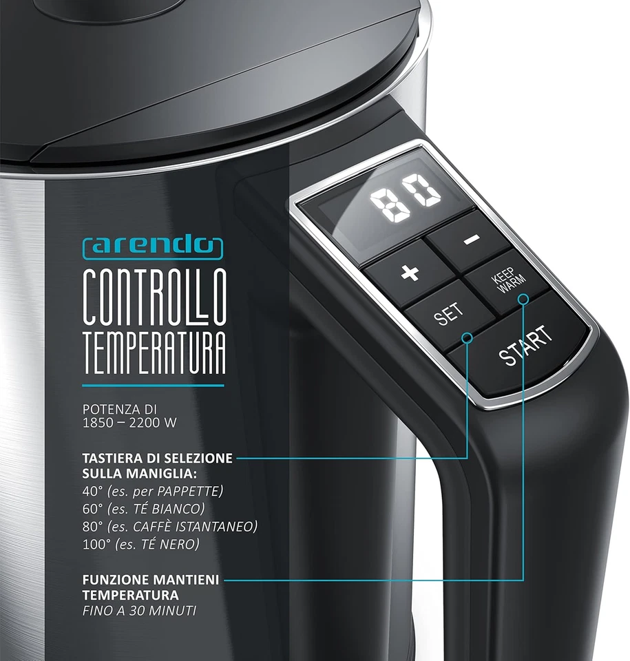 - Bollitore Acqua Elettrico Da 1.5L 2200W - Eco Controllo Temperatura - Temperat - Immagine 2 di 4