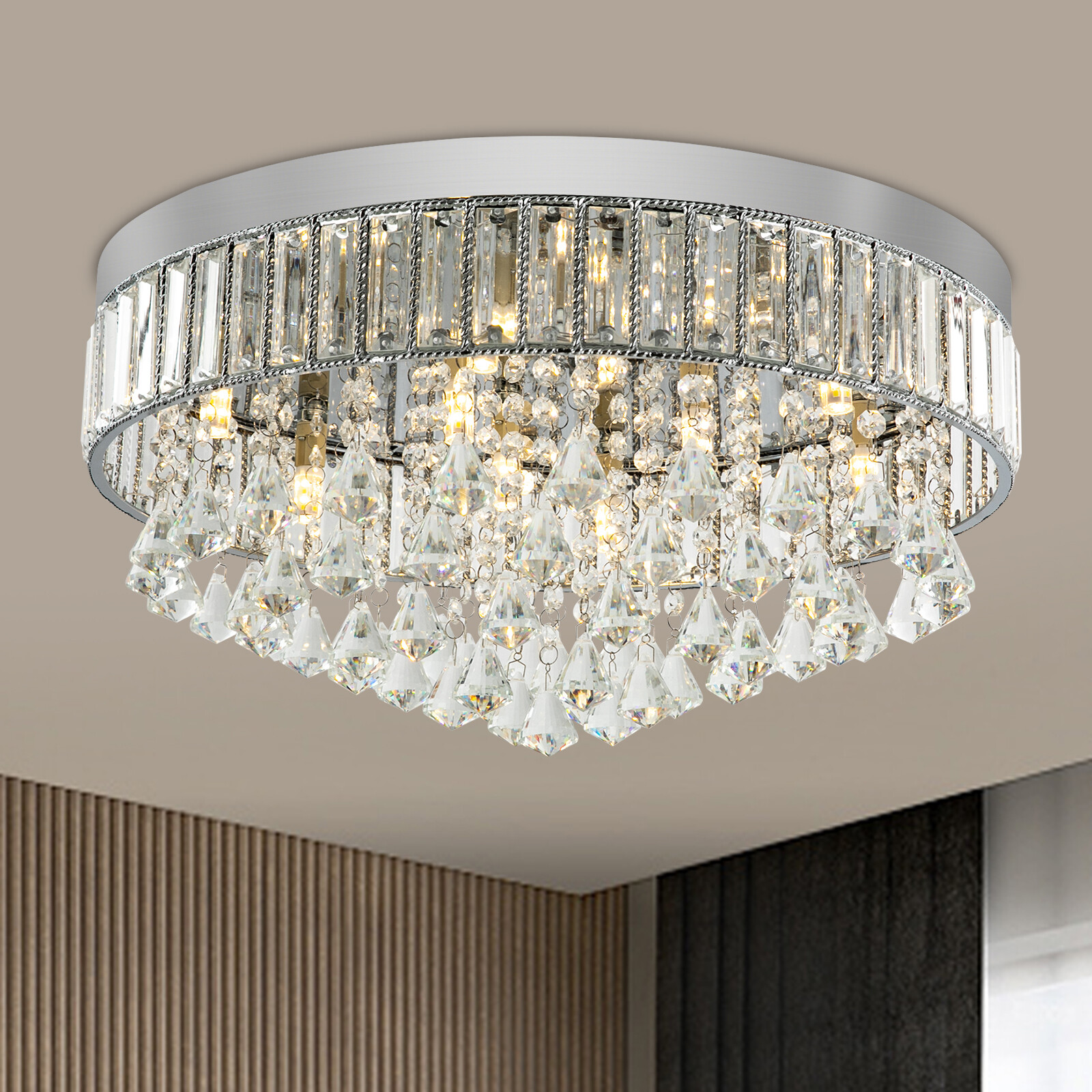 Modern Crystal Ceiling Light Small Chandelier Flush Mount Pendant Lamp Fixture