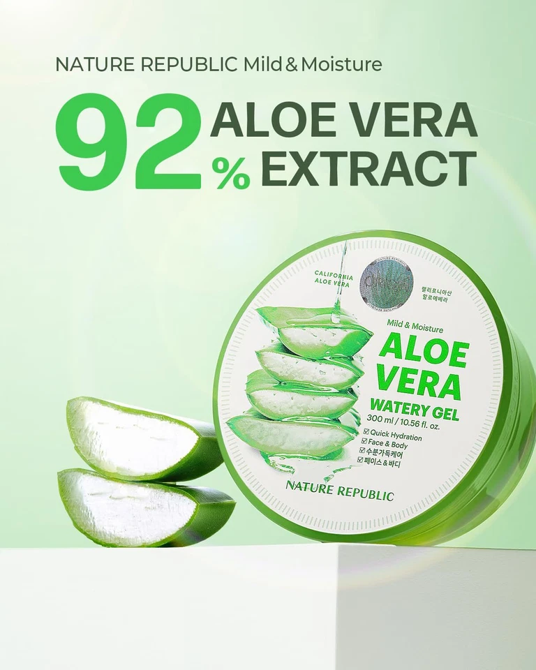 Nature Republic New Soothing Moisture Aloe Vera Gel 92 Percent Korean Cosmetics, - Image 2 of 4