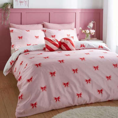 Girls Teenage Bedding Dotty Bows Pink Reversible Duvet Cover Set