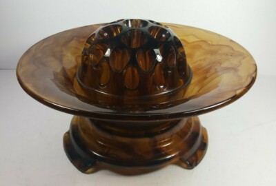 VINTAGE GEORGE DAVIDSON BROWN VEINED CLOUD GLASS CENTERPIECE BOWL 