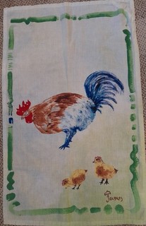 Jacques Pepin Sur La Table Chicken with Chicks Linen Kitchen Tea Towel Farmhouse