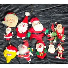 Vintage Lot of 10 Assorted Santa Claus Christmas Ornaments Festive Holiday Decor