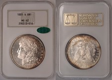 1881-S Morgan Dollar NGC MS62 CAC Gen 3 Gold Embossed Fatty Semi-PL Toned Beauty