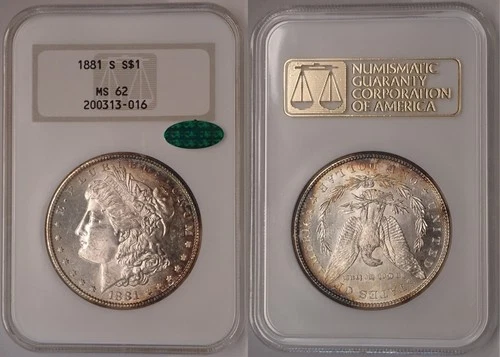 1881-S Morgan Dollar NGC MS62 CAC Gen 3 Gold Embossed Fatty Semi-PL Toned Beauty