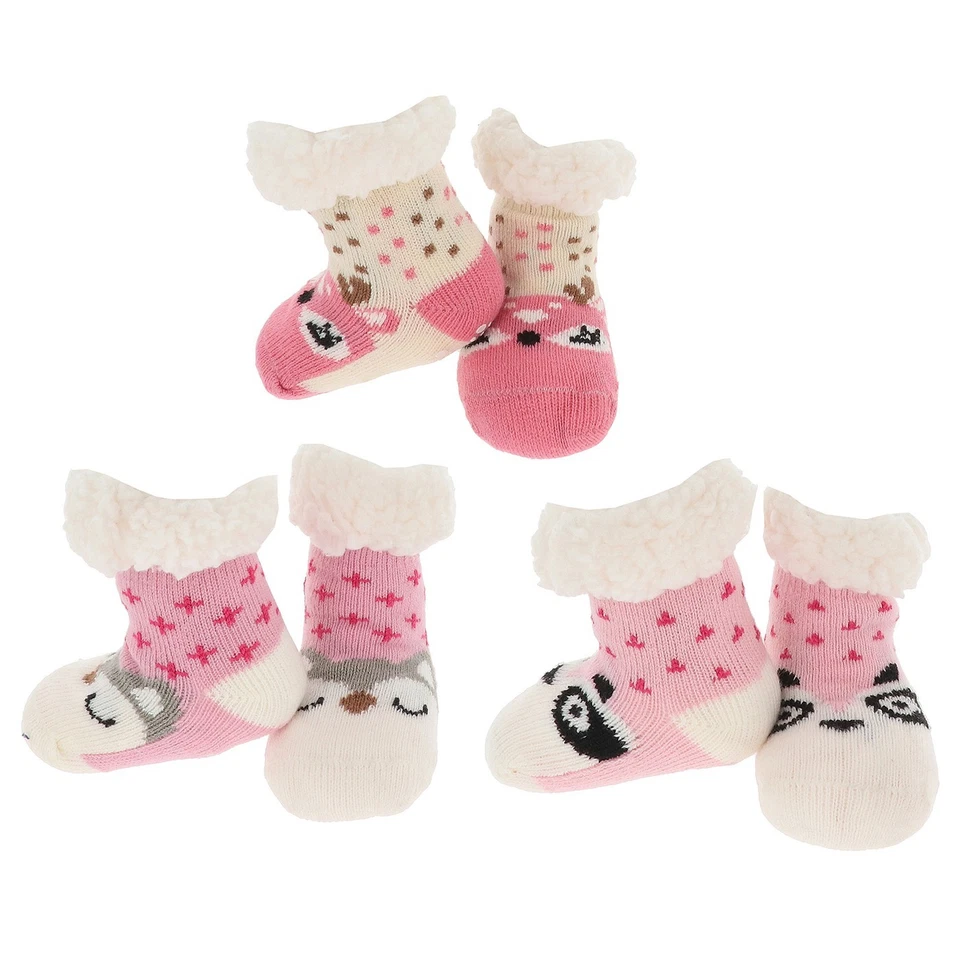 Calcetines Zapatilla Nuzzles Niñas Pequeñas, Animal y Unicornio, Vellón, Antideslizantes - Paquete de 3 Foto 3 de 4