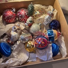 VINTAGE CHRISTMAS BAUBLES MERCURY GLASS  CONCAVE NICE SHAPES HAND PAINTED