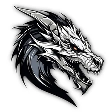 Dragon Head Abstract Black & White  Art Cut To Shape Vinyl Sticker