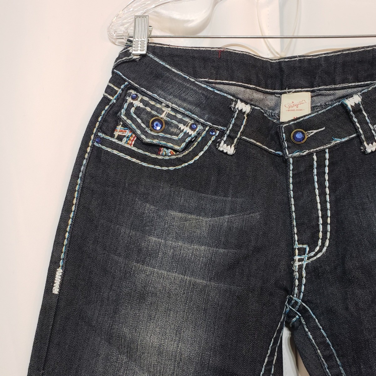 TRUE RELIGION joey super t フレア 31 True Religion Joey Super T Dark Wash Thick Rainbow Stitch Flare