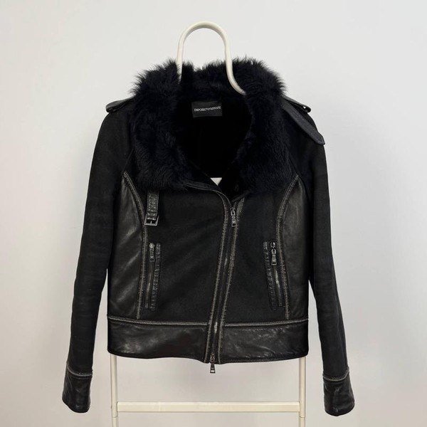 Damen Emporio Armani Jacke Schwarz Leder 36 / S / #7MWL