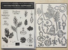Stampin Up STAMP/DIE SET BUNDLE DECORATED WITH HAPPINESS NEW, PINE/ORNAMENTS