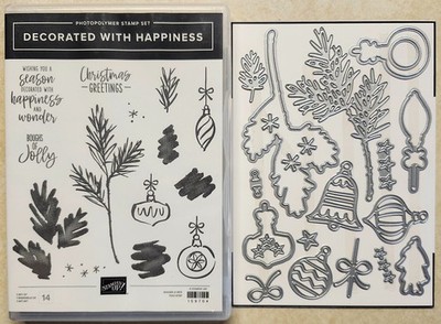 Stampin Up STAMP/DIE SET BUNDLE * DECORATED WITH HAPPINESS * NEW, PINE/ORNAMENTS