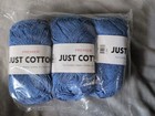 THREE "JUST" Cotton Yarn - Skeins Color Sea 1023-75 - 85% Cotton 60g Premier DT
