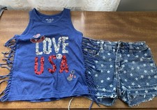 Girls 5T Denim Shorts Overalls Circo Premium Holiday Outfit Stars Sz 5