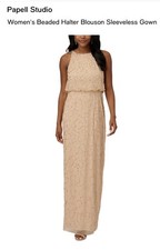 Adrianna Papell Formal Ball Gown Dress with Sequin and Beaded - gold