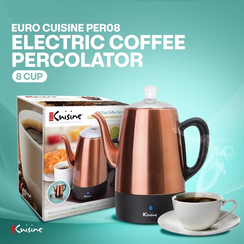 PER08 Edelstahl Elektrische Kaffee Kaffeemaschine, 8 Tassen, Poliertes Kupfer Fini... - Bild 2 von 7