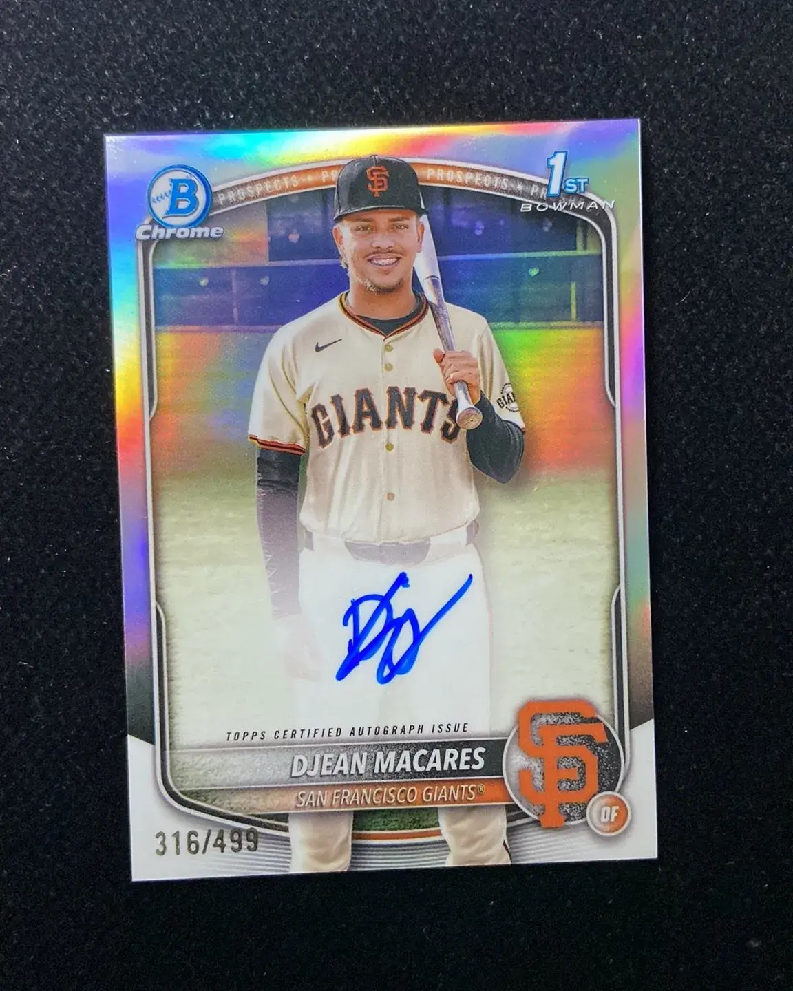 2025 Topps Bowman Chrome Auto Djean Macares #CPA-DM Refractor /499 Giants 1st HD