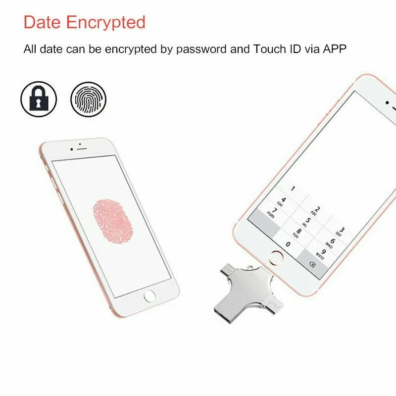 4 in 1 2TB USB 3.0 Memory Photo Stick For iPhone Samsung Android New UK