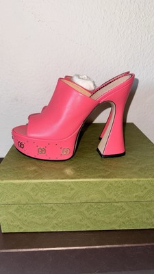 Gucci GG  Stude Leather Platform Slide Sandals 