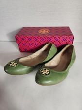 Tory Burch Allie Ballet Flats Size 8 Daphne Green Nappa Leather Gold Tone 42734