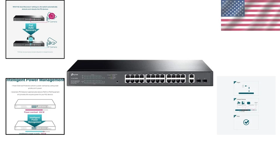 24 Port PoE Switch 250W with 2 Gigabit Ports - Image 2 of 4