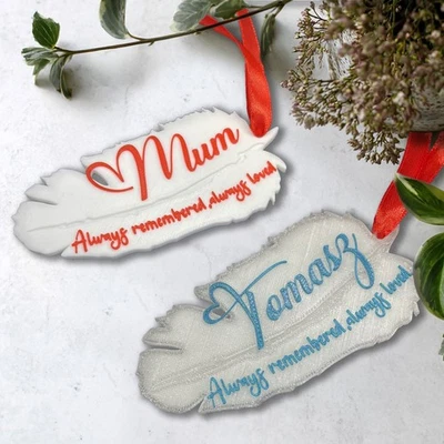 SPARROW SALE Robin Feather Personalised Christmas Tree Decoration Hanging Memorial Name Gift