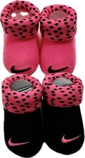 Nike Baby 2 Pk Pink Black Ankle Cotton Swoosh Logo Booties Sock Set Sz 0-6 MO