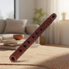 Elegant Brown Wooden Flute - Handcrafted Indian Instrument with Polished Finish