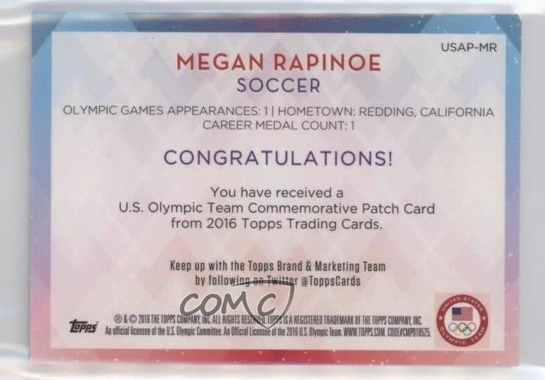 2016 Topps US Olympic & Paralympic Team and Hopefuls /99 Megan Rapinoe Patch - Image 2 of 2