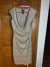 Chaps Gold Shimmer Cocktail Dress Women’s Size 6 V Neck Party Wedding