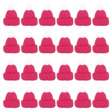 Mini Christmas Knit Hats, 24Pcs Miniature Doll Hat, Rose Red