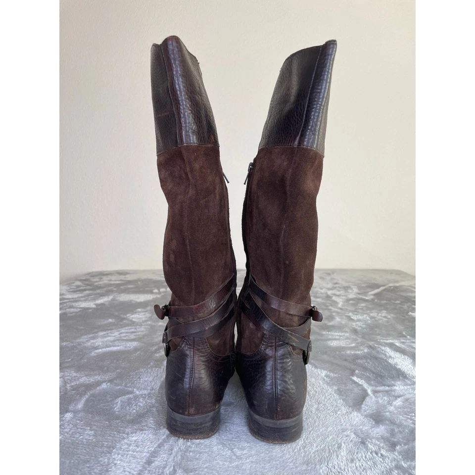 Botas Ralph Lauren Mujer Talla 9 Marrón Chocolate Gamuza Altas Montar Cuero Genuino Foto 4 de 4
